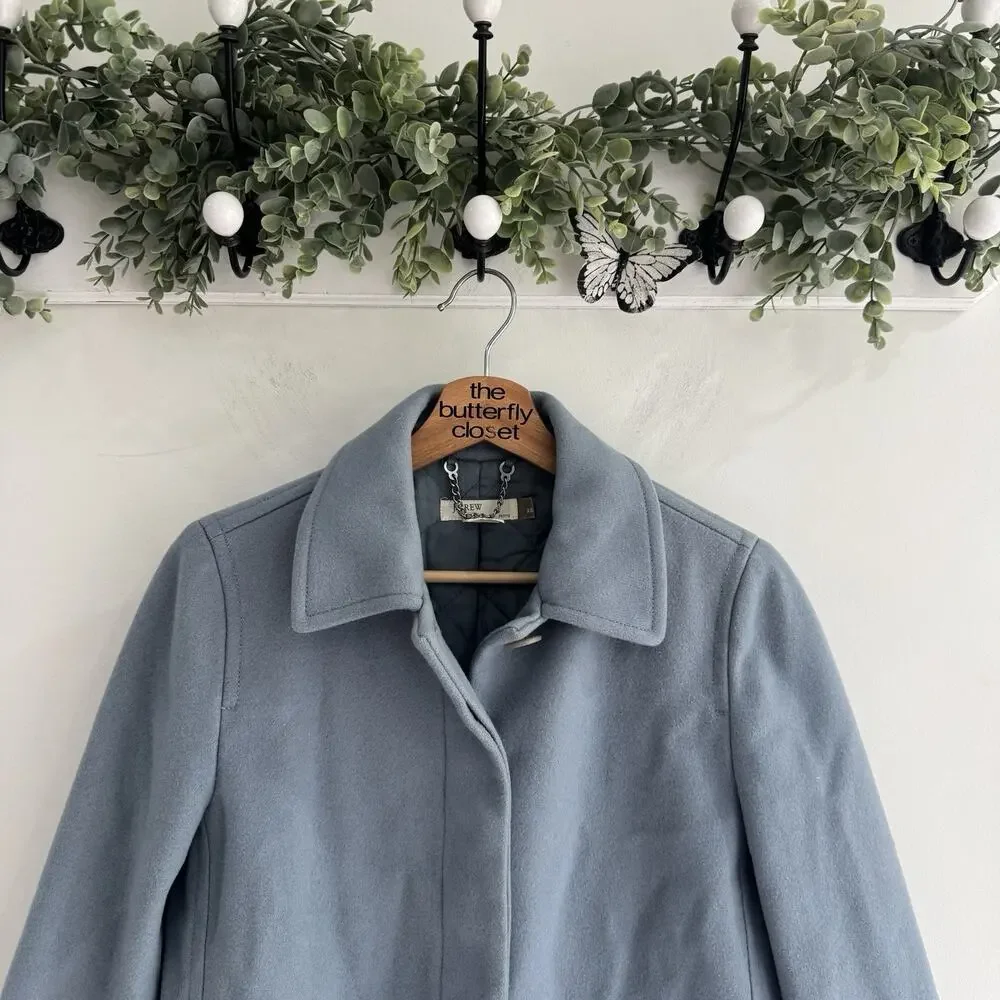 J. Crew Wool Pale Blue Button Down Topcoat XS p preppy chic - Picture 2 of 5